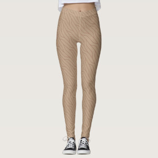 Buffed Beige Mocha Mousse Brown Wavy Line Pattern Leggings