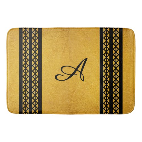 Buffed Gold Color with Black Monogram and Trim Bath Mat