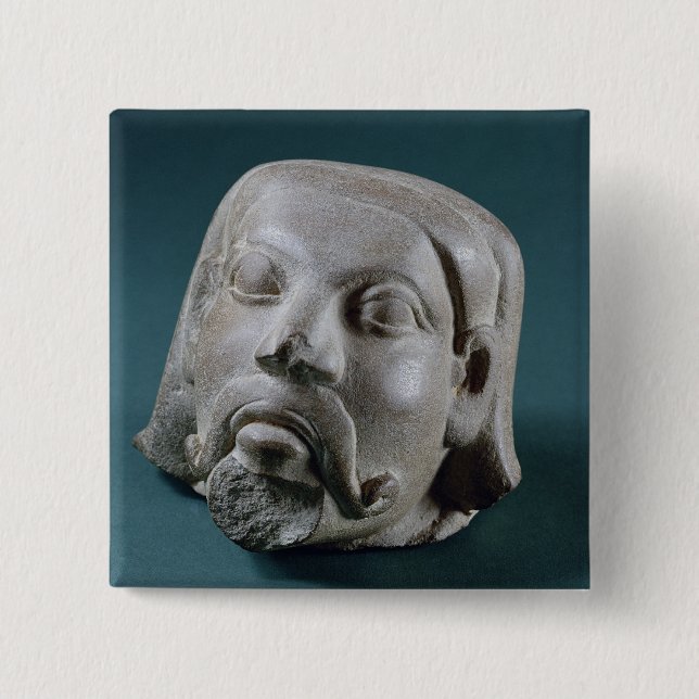 Buffed sandstone head of a foreigner, Sarnath, 3rd Pinback Button (Front)