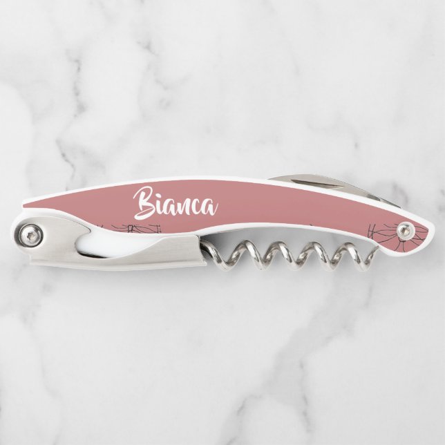 Bufferflies on blush pattern waiter's corkscrew (Front)