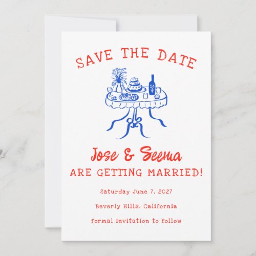 Buffet Dinner Table Hand Drawn Cute Custom Photo Save The Date