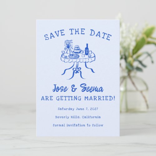 Buffet Dinner Table Hand Drawn Cute Sweet Custom  Save The Date