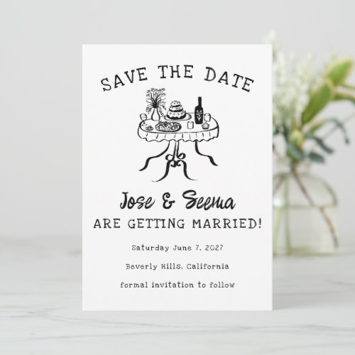 Buffet Dinner Table Hand Drawn Cute Sweet Custom  Save The Date