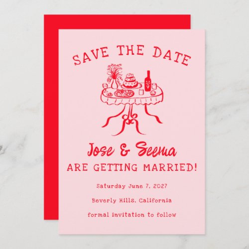 Buffet Dinner Table Hand Drawn Cute Sweet Custom  Save The Date