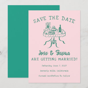 Buffet Dinner Table Hand Drawn Cute Sweet Custom Save The Date