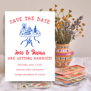 Buffet Dinner Table Hand Drawn Cute Sweet Custom Save The Date