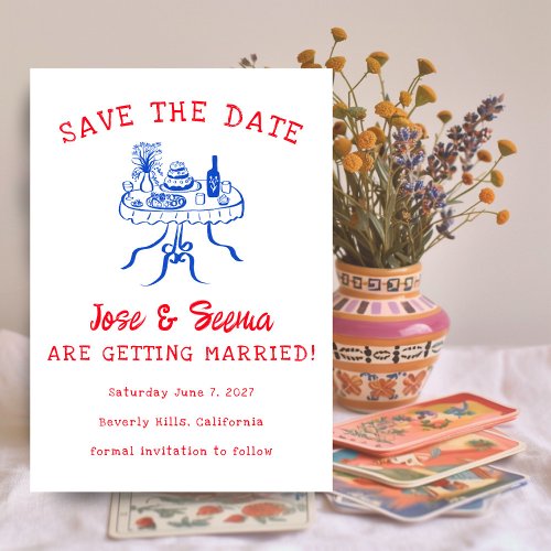 Buffet Dinner Table Hand Drawn Cute Sweet Custom  Save The Date