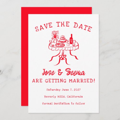 Buffet Dinner Table Hand Drawn Cute Sweet Custom  Save The Date