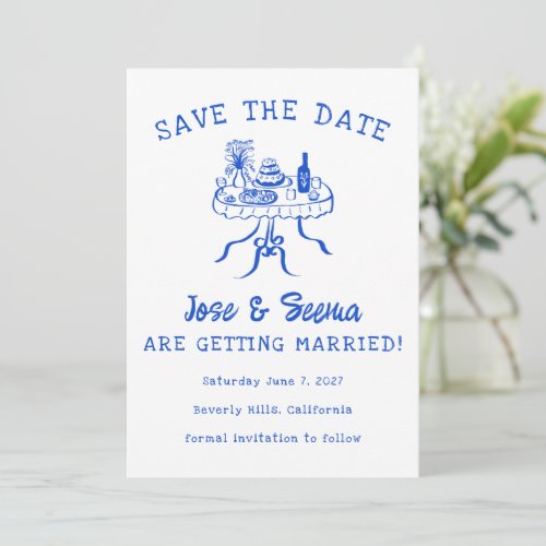 Buffet Dinner Table Hand Drawn Cute Sweet Custom  Save The Date