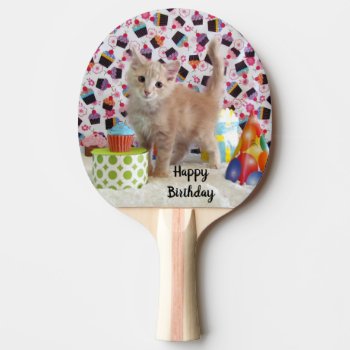 Buffington Birthday Kitten  (cat) Ping Pong Paddle by CatsEyeViewGifts at Zazzle