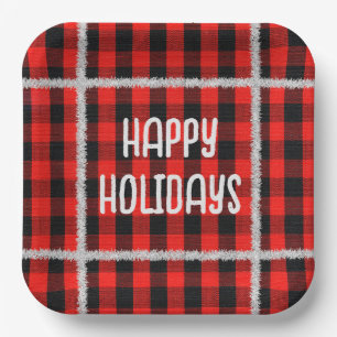 Bufflo Plaid with Holiday Silver Tinsel Paper Plates