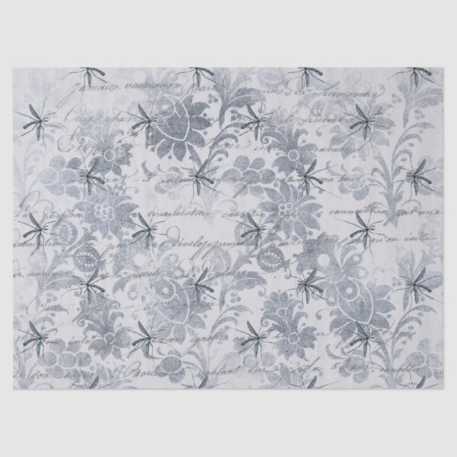 Bug and Blue Grey Floral Decoupage Tissue Paper (Front)
