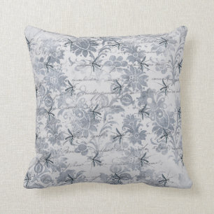 Bug and Blue Grey Floral Throw Pillow