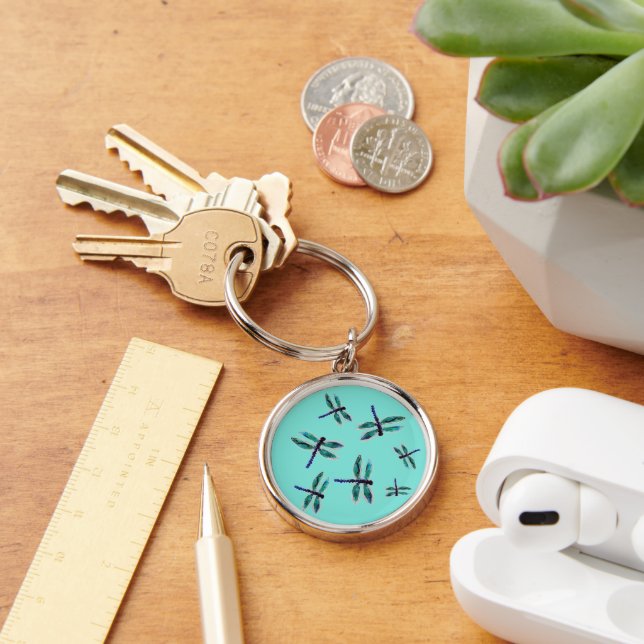 Bug Art Turquoise Dragonflies Keychain (Desk)