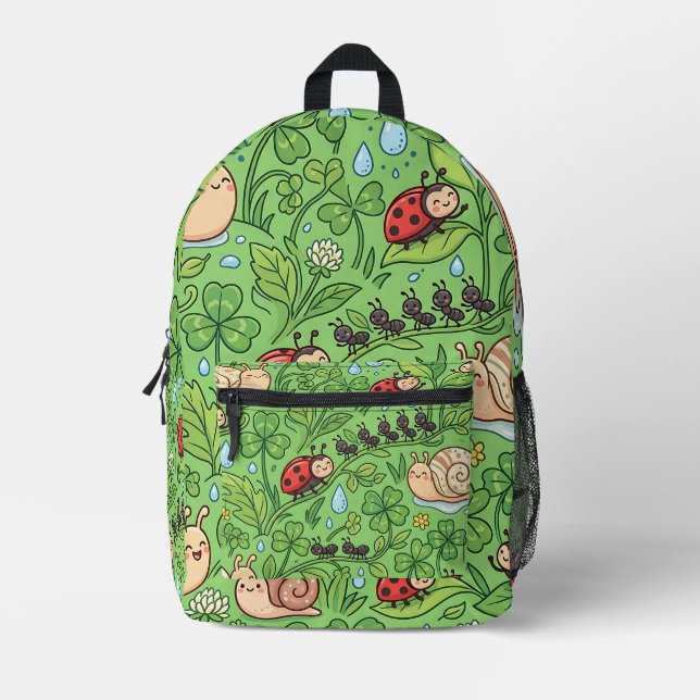 Bug Backpack – Snail & Ladybug Garden Design (Front)