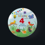 Bug Birthday Cute  Button<br><div class="desc">These bug birthday buttons are fun and colorful, with a bug party including a cute bee, purple spider, caterpillar, ant, ladybug, butterfly and snail - all celebrating your kiddo's birthday. Rainbow bunting flag, flowers and puffy white clouds add to the party atmosphere. Girls and boys alike will love these bug...</div>
