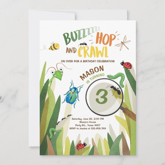 Bug Birthday Invitation Insect Bugs Boy bugging (Front)