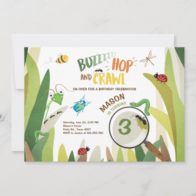 Bug Birthday Invitation Insect Bugs Boy bugging (Front)