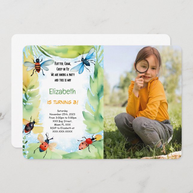 Bug Birthday Photo Invitation (Front/Back)