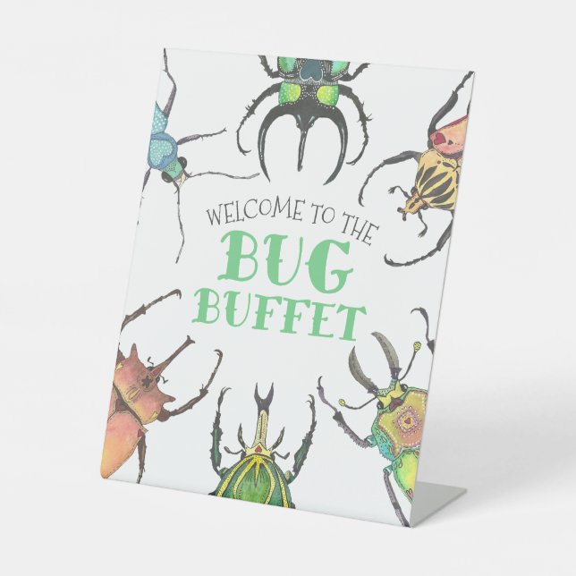 Bug Buffet Party Food Table Top Pedestal Sign (Front)