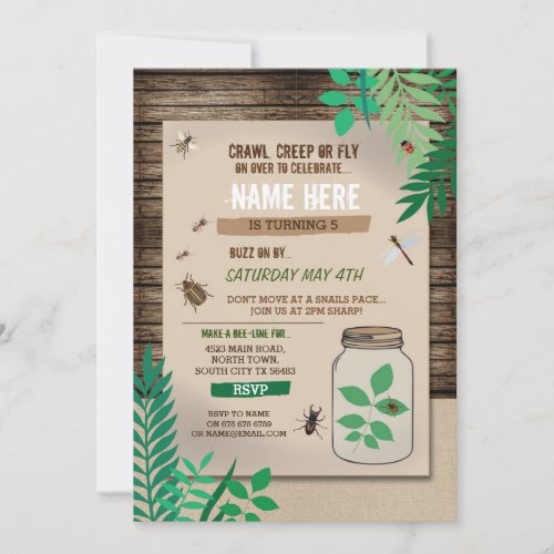 BUG CATCHER SCAVENGER HUNT KIDS BIRTHDAY PARTY INVITATION