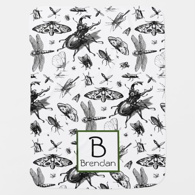Bug Enthusiast Monogram Baby Blanket (Front)