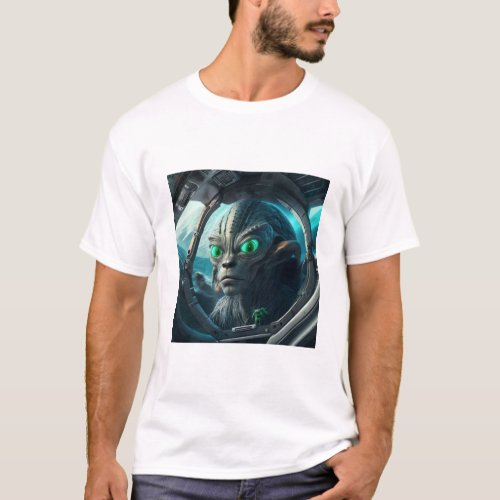 Bug eyed Alien in spaceship T_Shirt