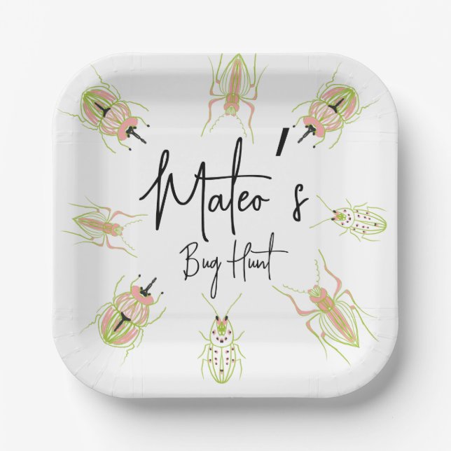 Bug Hunt Insect Birthday Hand Drawn  Paper Plates (Front)