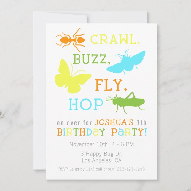 Bug Insect Birthday Party Invitation - Boy (Front)