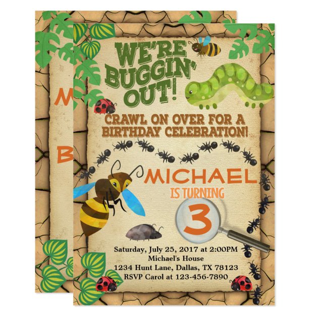 Bug Insect Birthday Party Invitation Invite Boy
