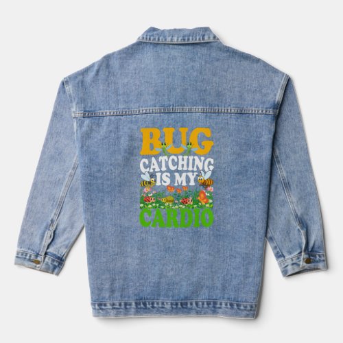 Bug Insect Science Bug Catching is my Cardio  6  Denim Jacket