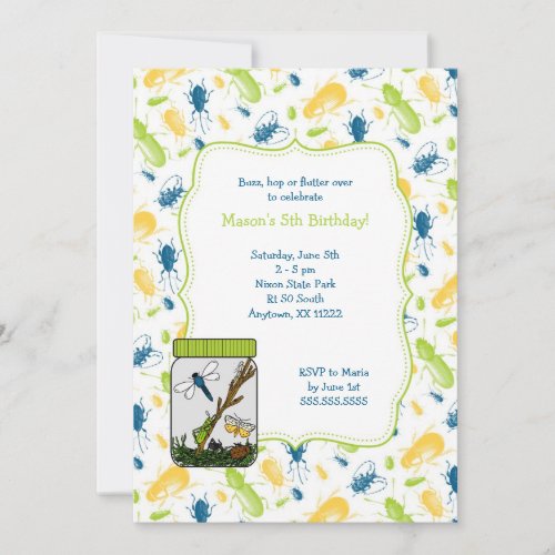 Bug Jar Birthday Party invite with insects