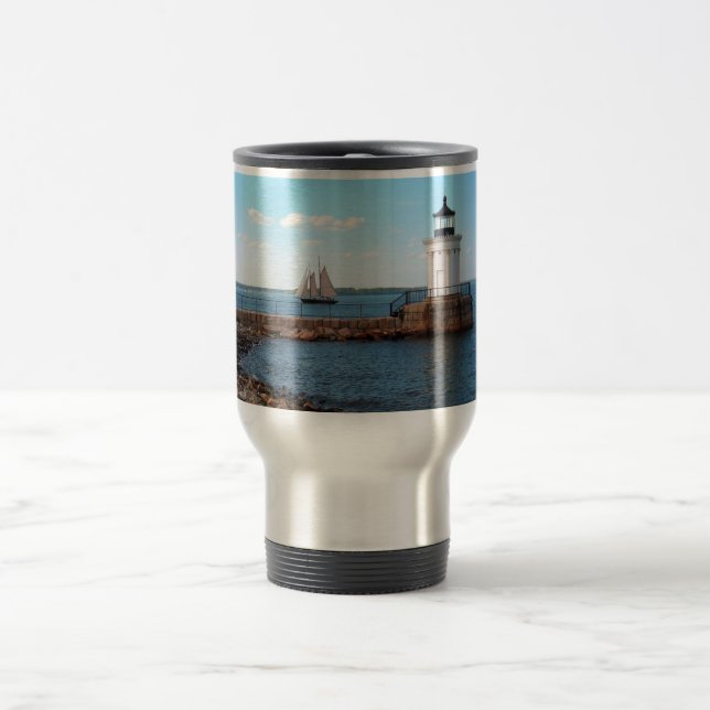 Bug Light Lighthouse Portland Maine Travel Mug (Center)