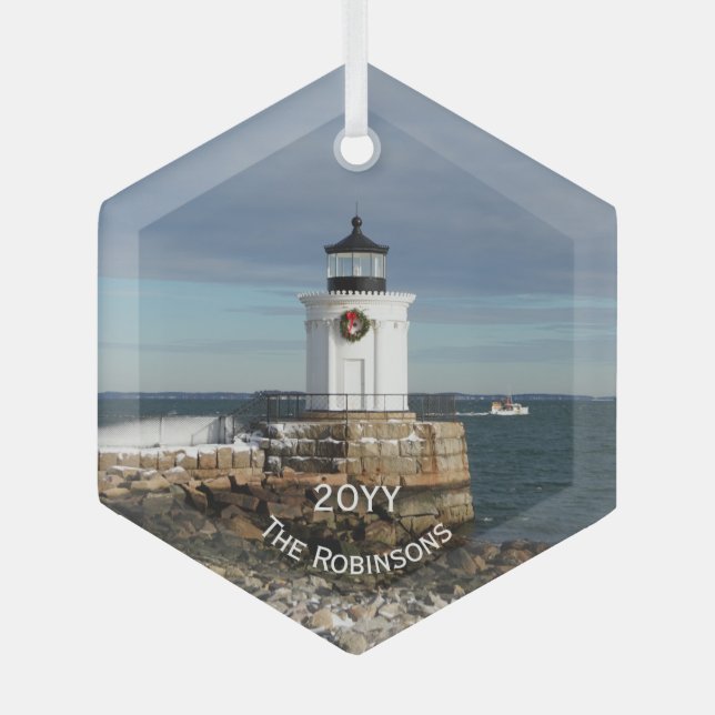Bug Light Portland Breakwater Lighthouse  Glass Ornament (Front)