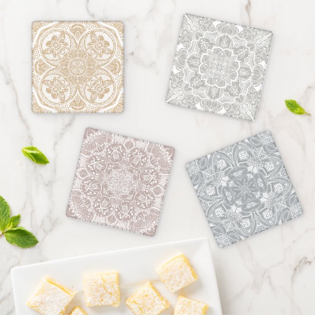 Bug Mandala Nordic Colors Art Coaster Set (In Situ)