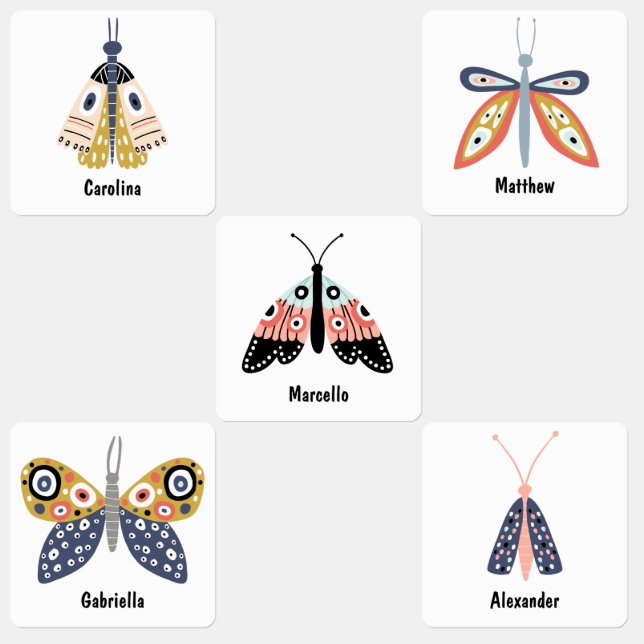 Bug moth butterfly personalized cute fun kids' labels (Group)