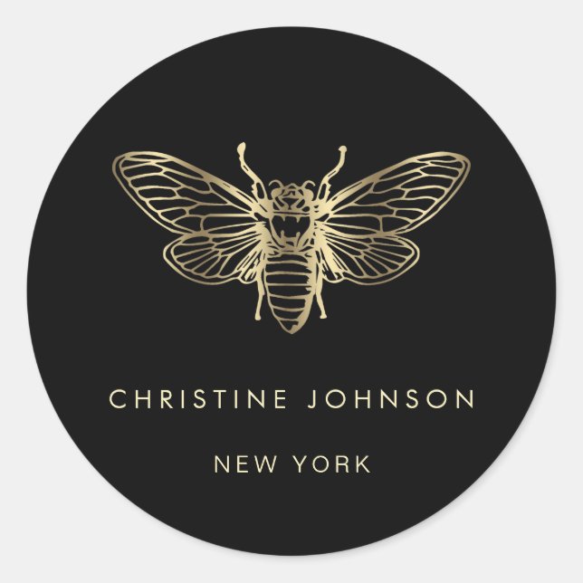 bug on black classic round sticker (Front)