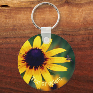 Bug On Black Eyed Susan Flower Personalized Keychain