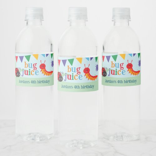 Bug Party Cute Colorful Bug Juice Water Bottle Label