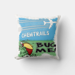 Bug running away from chemtrail plane throw pillow