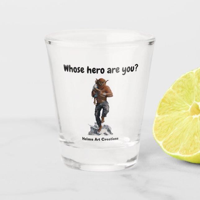 Bugbear Hero Rescuing Child Fantasy Art Shot Glass (Front)