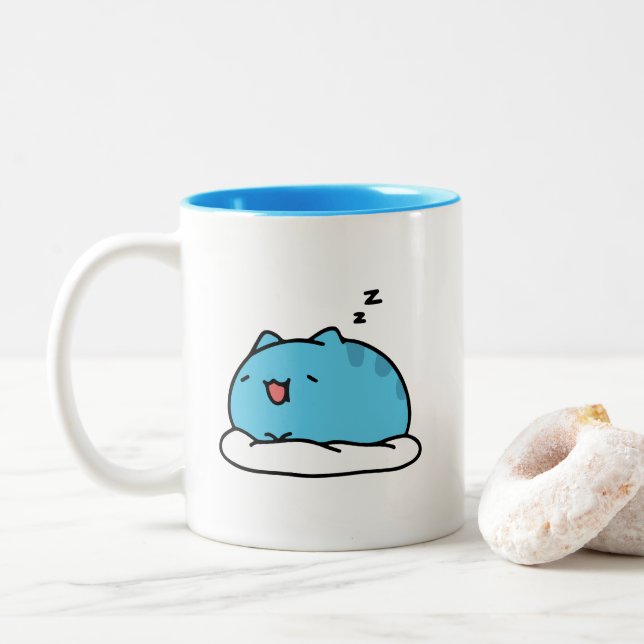 BugCat Capoo cat, Kawaii Comic Cat Sleeping Two-Tone Coffee Mug (With Donut)
