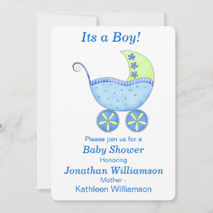 Buggy Carriage Its a Boy Baby Shower Invitation