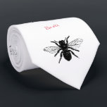 Buggy Tie<br><div class="desc">Are they bugs or bees? This black and white insect image with the red admonitions "Bee nice" and "Don't bug me" would be the perfect tie for an elementary teacher or a science teacher. A beekeeper would find it a sweet gift,  too.</div>