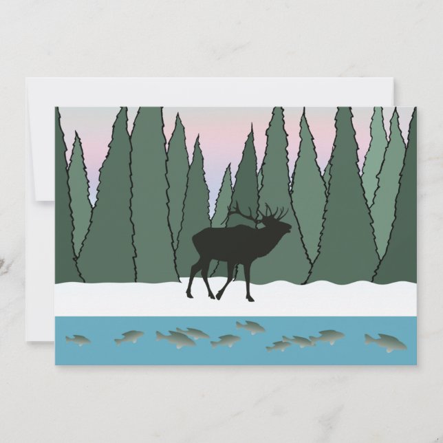 Bugling Bull Elk and Fish Invitation (Front)