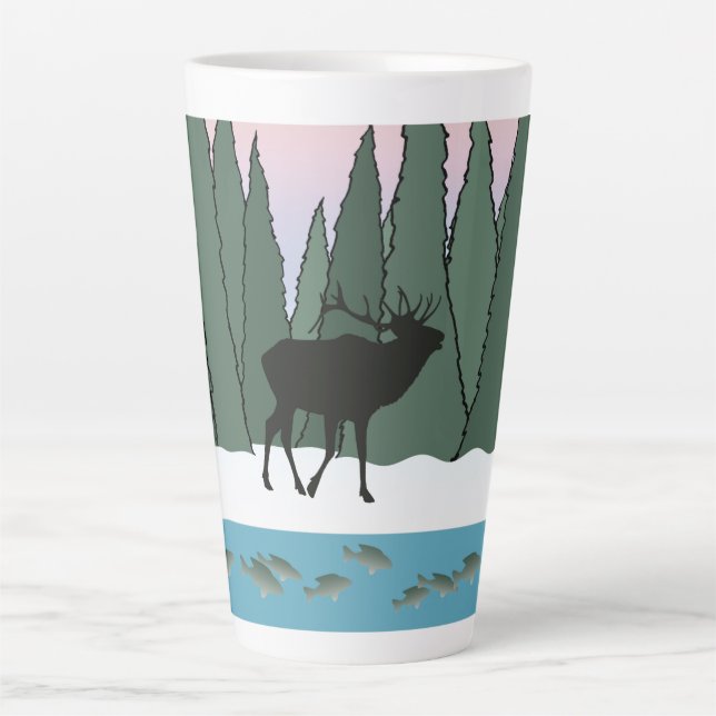 Bugling Bull Elk and Fish Latte mug (Front)
