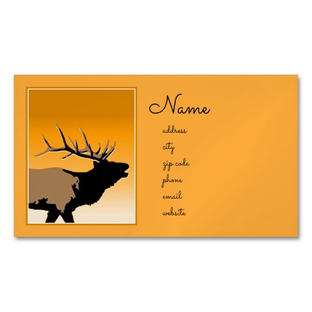 Bugling Bull Elk at Sunset Original Wildlife Art Business Card Magnet (Front)