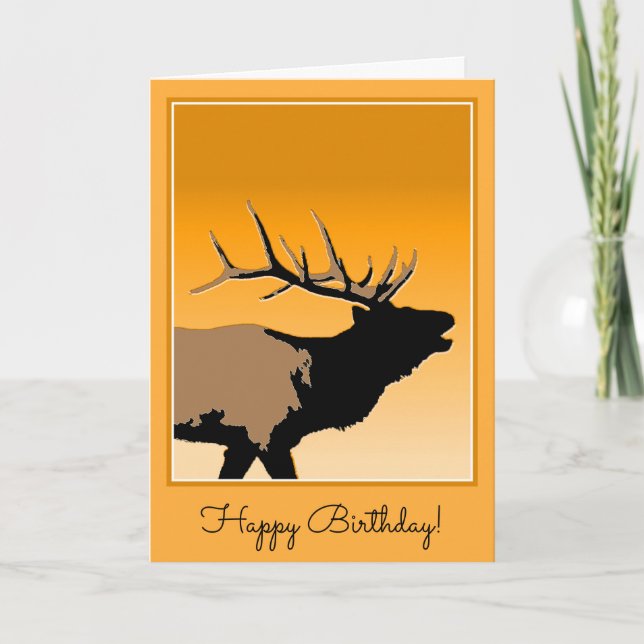 Bugling Bull Elk at Sunset Original Wildlife Art Card (Front)