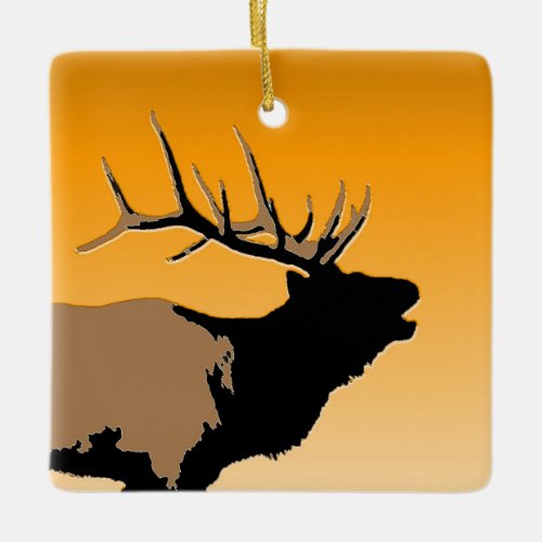 Bugling Bull Elk at Sunset Original Wildlife Art Ceramic Ornament