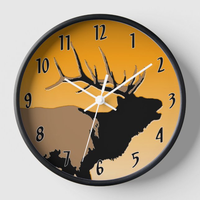 Bugling Bull Elk at Sunset Original Wildlife Art Clock (Front)